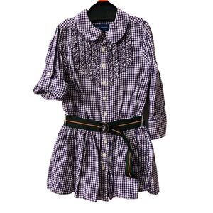Ralph Lauren button down long sleeves dress purple/white checkers with belt